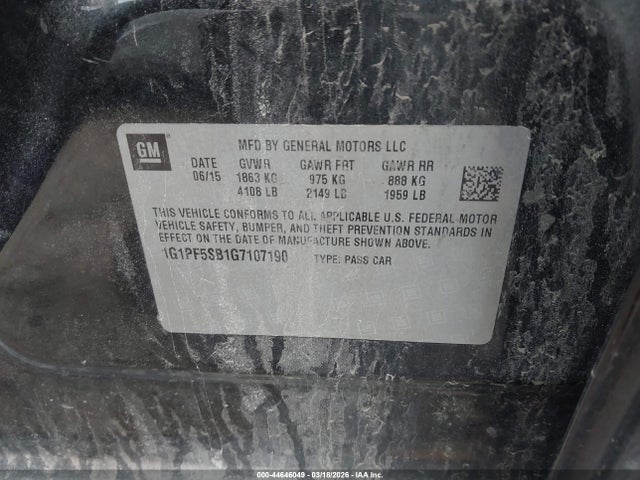 Продажа на аукционе авто 2016 Chevrolet Cruze Limited 2lt Auto, vin: 1G1PF5SB1G7107190, номер лота: 44646049