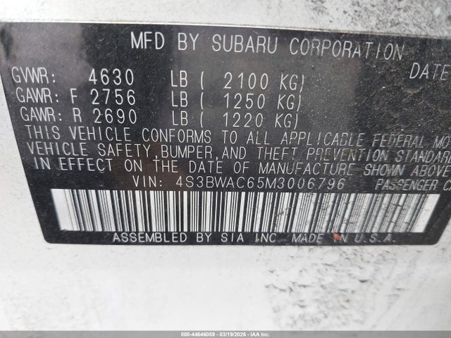 2021 SUBARU LEGACY 4S3BWAC65M3006796 Photo 8