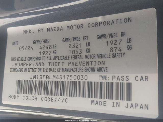 Aukcja sprzedaży 2025 Mazda Mazda3 2.5 S Carbon Edition, vin: JM1BPBLM4S1750030, numer aukcji: 44646074