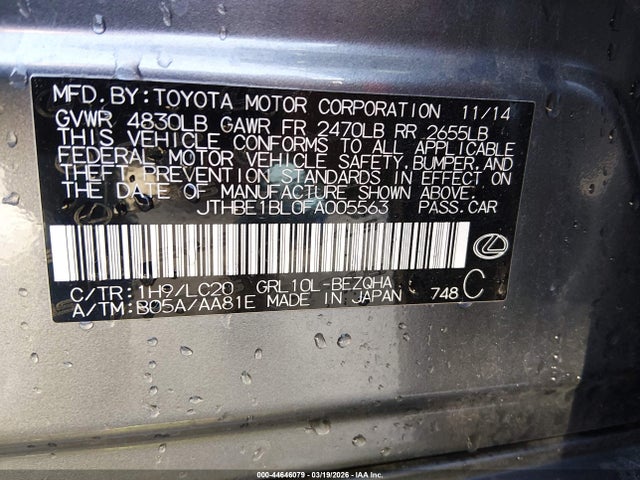 Aukcja sprzedaży 2015 Lexus Gs 350, vin: JTHBE1BL0FA005563, numer aukcji: 44646079