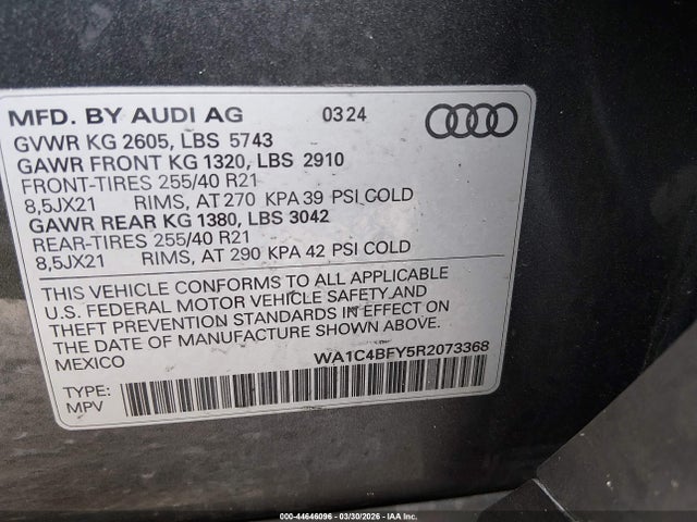 WA1C4BFY5R2073368 Audi Sq5 Prestige Tfsi Quattro Tiptronic