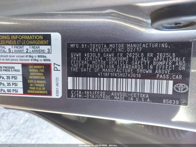 4T1BF1FK5HU743016 Toyota CAMRY SE