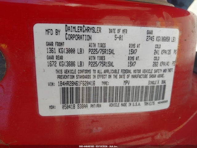 Продаж на аукціоні авто 2001 Dodge Durango, vin: 1B4HR28N61F620416, номер лоту: 44646165