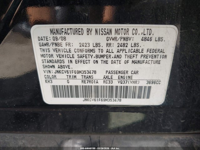 Продажа на аукционе авто 2009 Infiniti G37x, vin: JNKCV61F69M353478, номер лота: 44646199