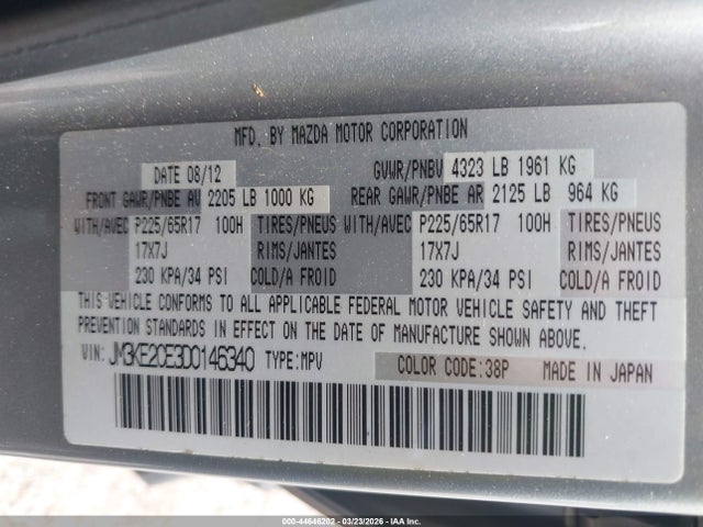44646202 :رقم المزاد ، JM3KE2CE3D0146340 vin ، 2013 Mazda Cx-5 Touring مزاد بيع