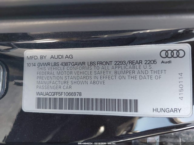 44646224 :رقم المزاد ، WAUACGFF5F1066978 vin ، 2015 Audi A3 1.8t Premium مزاد بيع