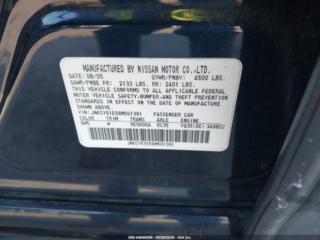 2006 INFINITI G35 JNKCV51E56M501391 Photo 8