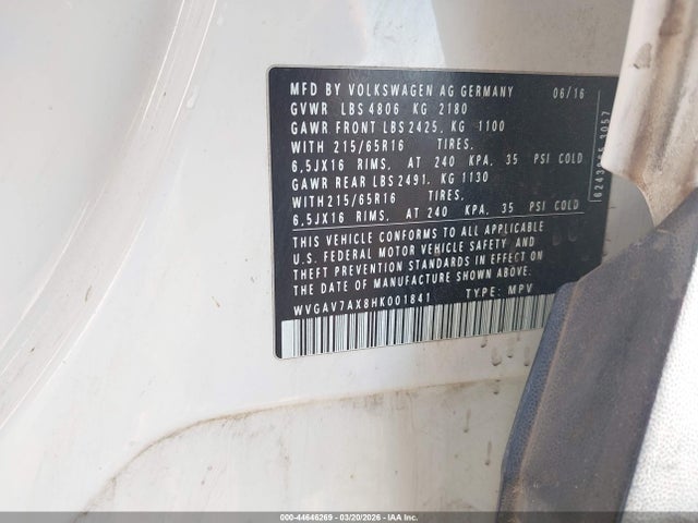 2017 VOLKSWAGEN TIGUAN WVGAV7AX8HK001841 Photo 8