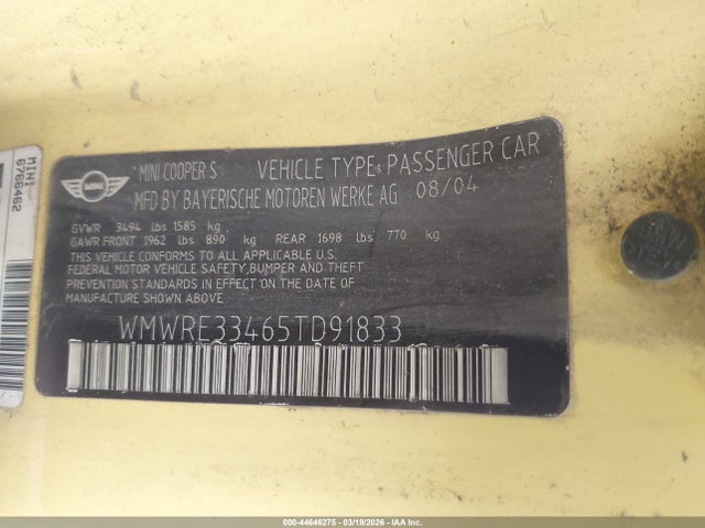 2005 MINI COOPER S WMWRE33465TD91833 Photo 8