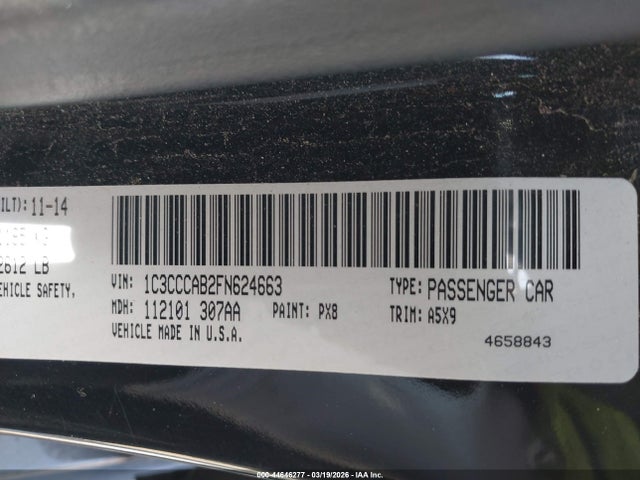 44646277 :رقم المزاد ، 1C3CCCAB2FN624663 vin ، 2015 Chrysler 200 Limited مزاد بيع