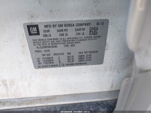 44646290 :رقم المزاد ، KL4CJDSB1DB195403 vin ، 2013 Buick Encore Premium مزاد بيع