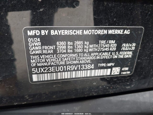 44646321 :رقم المزاد ، 5UX23EU01R9V13384 vin ، 2024 Bmw X5 Xdrive40i مزاد بيع