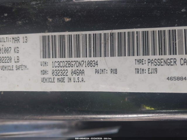 44646334 :رقم المزاد ، 1C3CDZBG7DN710834 vin ، 2013 Dodge Avenger R/t مزاد بيع