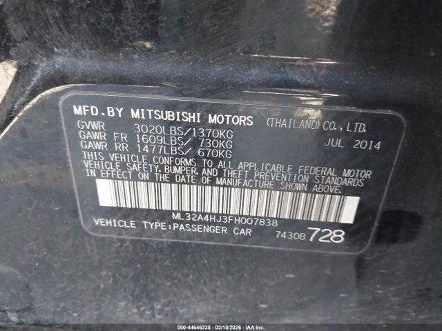 2015 MITSUBISHI MIRAGE ML32A4HJ3FH007838 Photo 8
