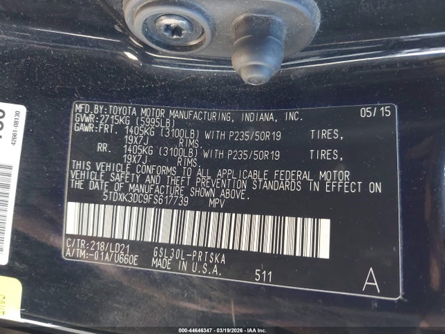 5TDXK3DC9FS617739 Toyota Sienna Se 8 Passenger
