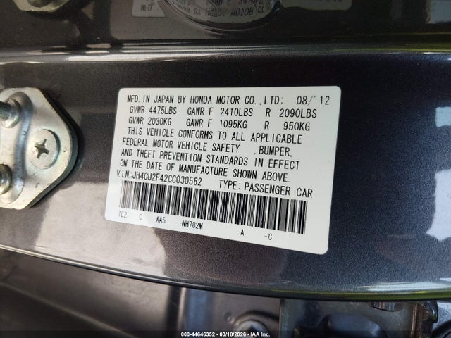 Aukcja sprzedaży 2012 Acura Tsx 2.4, vin: JH4CU2F42CC030562, numer aukcji: 44646352