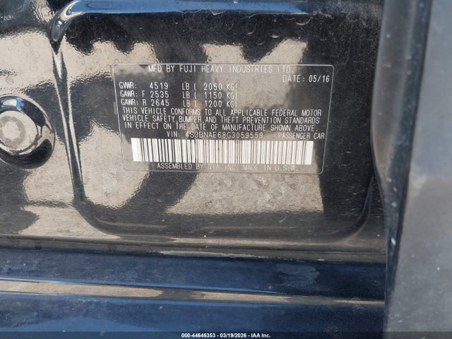 Продажа на аукционе авто 2016 Subaru Legacy 2.5i Premium, vin: 4S3BNAE68G3059559, номер лота: 44646353