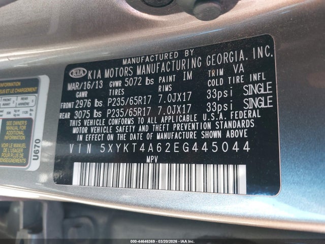 5XYKT4A62EG445044 KIA SORENTO LX