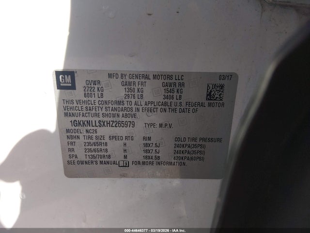 Aukcja sprzedaży 2017 Gmc Acadia Sle-2, vin: 1GKKNLLSXHZ265979, numer aukcji: 44646377