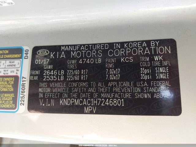 KIA Sportage Lx 2017 KNDPMCAC1H7246801 Image 9
