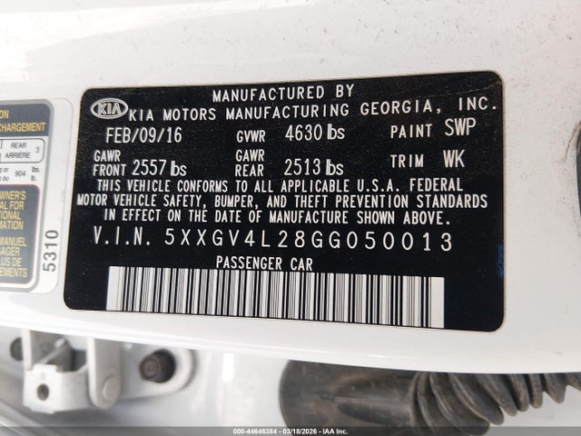 5XXGV4L28GG050013 KIA Optima Sxl Turbo