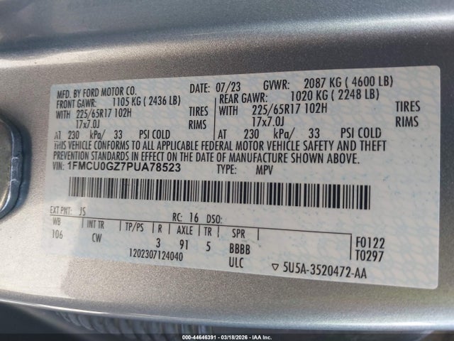 1FMCU0GZ7PUA78523 Ford Escape Active