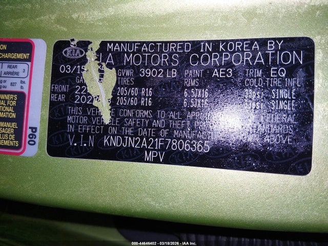 KNDJN2A21F7806365 KIA Soul
