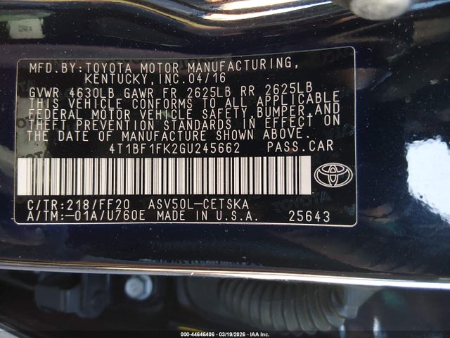 Toyota CAMRY SE 2016 4T1BF1FK2GU245662 Image 9
