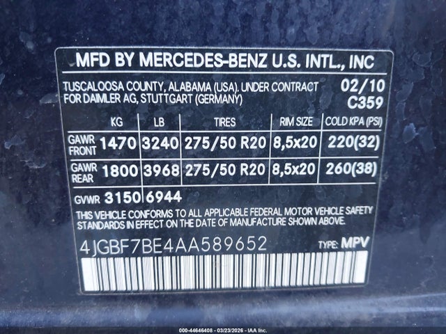 2010 MERCEDES-BENZ GL 450 4JGBF7BE4AA589652 Photo 8