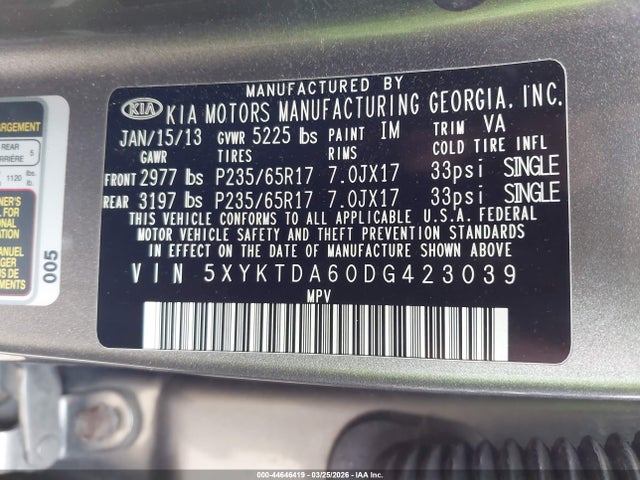 2013 KIA SORENTO 5XYKTDA60DG423039 Photo 8