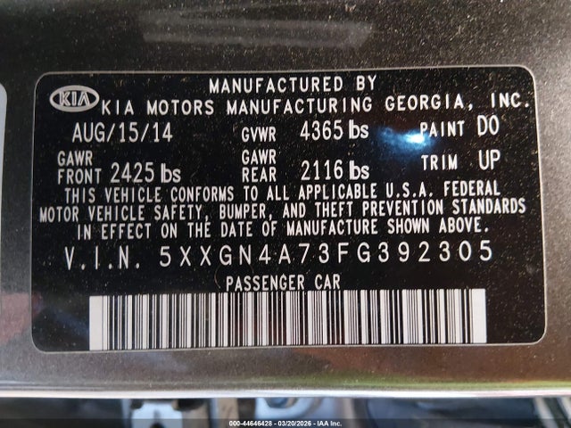 5XXGN4A73FG392305 KIA OPTIMA EX