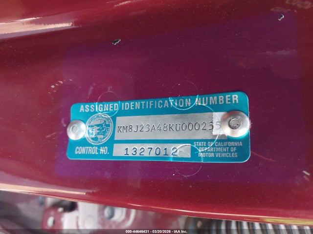 Aukcja sprzedaży 2019 Hyundai Tucson Se, vin: KM8J23A48KU000255, numer aukcji: 44646431