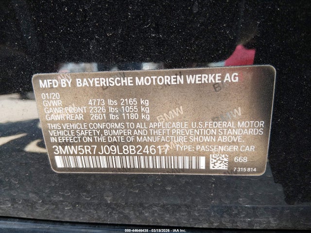 Продажа на аукционе авто 2020 Bmw 330i Xdrive, vin: 3MW5R7J09L8B24617, номер лота: 44646438
