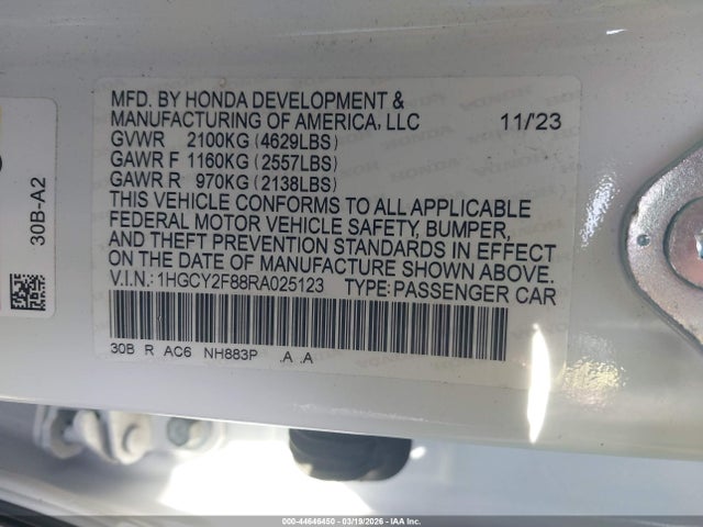 1HGCY2F88RA025123 Honda Accord Hybrid Touring