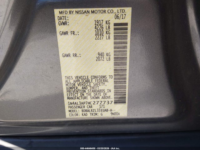 1N4AL3AP7HC277737 Nissan Altima 2.5 Sl