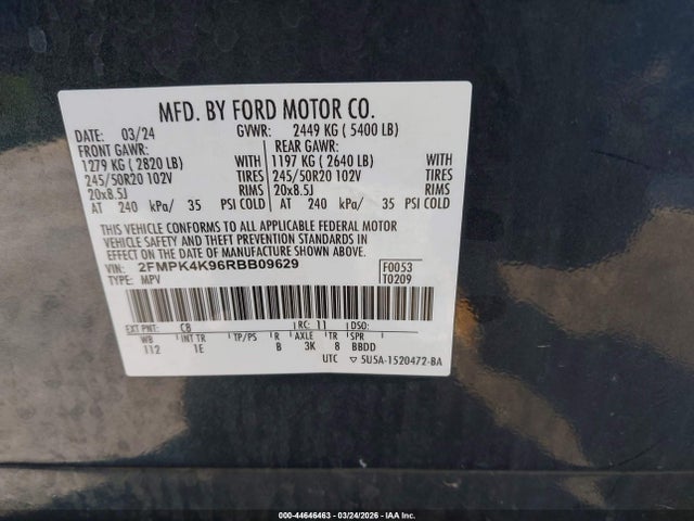 Продаж на аукціоні авто 2024 Ford Edge Titanium, vin: 2FMPK4K96RBB09629, номер лоту: 44646463