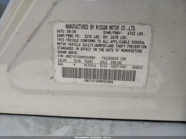 Продажа на аукционе авто 2009 Infiniti G37 Journey, vin: JNKCV61E89M300899, номер лота: 44646472
