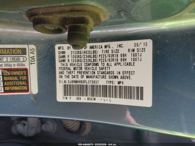 Honda Cr-v Touring 2015 5J6RM4H9XFL072637 Image 9