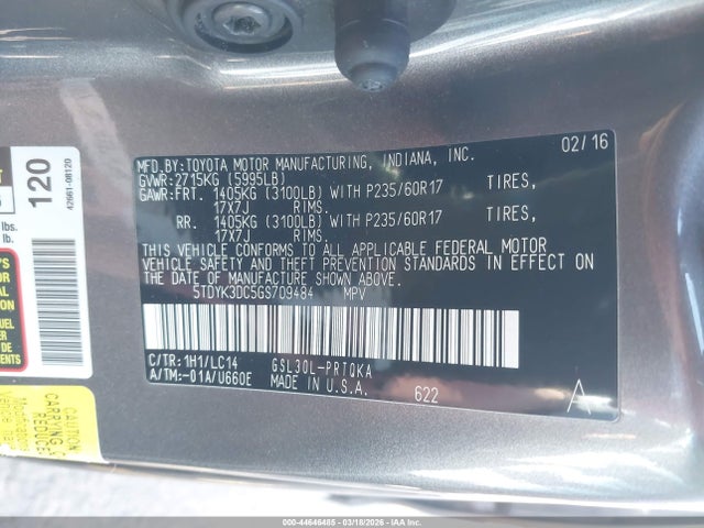 5TDYK3DC5GS709484 Toyota Sienna Xle 8 Passenger