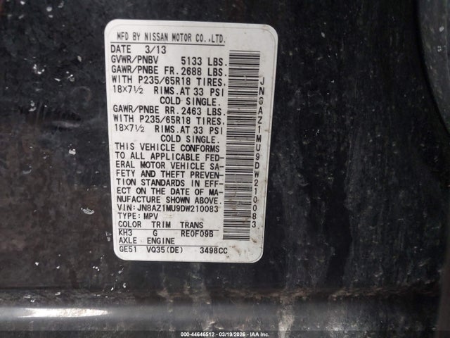 2013 NISSAN MURANO JN8AZ1MU9DW210083 Photo 8