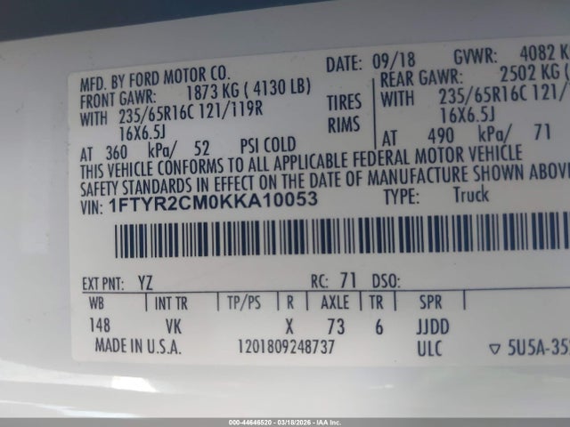 Ford Transit-250 2019 1FTYR2CM0KKA10053 Image 9