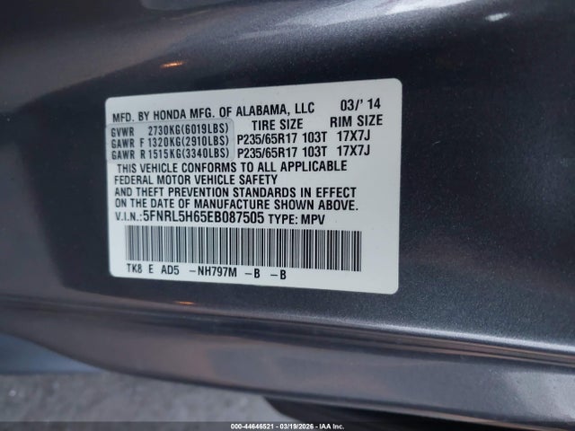 Honda Odyssey Ex-l 2014 5FNRL5H65EB087505 Image 9