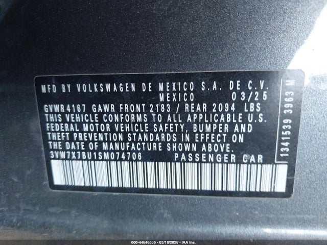 3VW7X7BU1SM074706 Volkswagen Jetta 1.5t Se
