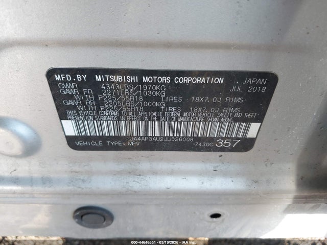 Продаж на аукціоні авто 2018 Mitsubishi Outlander Sport 2.0 Es/2.0 Le, vin: JA4AP3AU2JU026008, номер лоту: 44646551