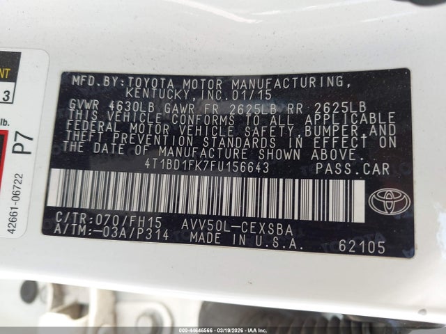 2015 TOYOTA CAMRY HYBRID 4T1BD1FK7FU156643 Photo 8