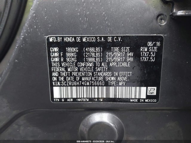 2016 HONDA HR-V 3CZRU6H74GM756660 Photo 8