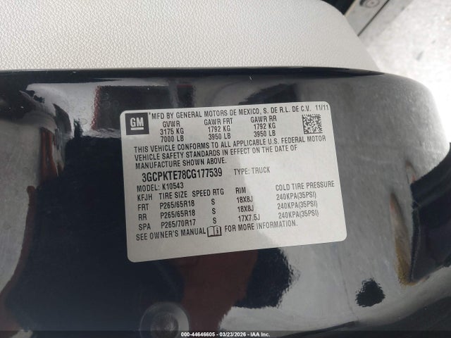 Aukcja sprzedaży 2012 Chevrolet Silverado 1500 Ltz, vin: 3GCPKTE78CG177539, numer aukcji: 44646605
