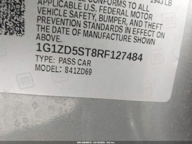 1G1ZD5ST8RF127484 Chevrolet Malibu Fwd 1lt