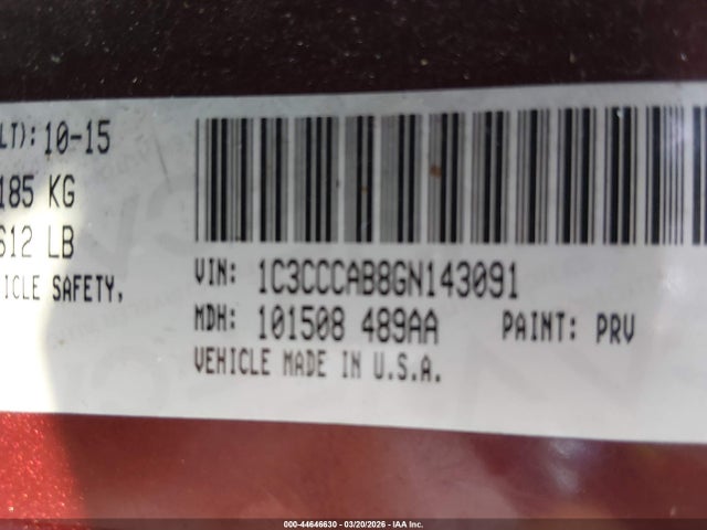 Aukcja sprzedaży 2016 Chrysler 200 Limited, vin: 1C3CCCAB8GN143091, numer aukcji: 44646630