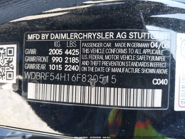 2006 Mercedes-benz C 280 Luxury მანქანა იყიდება აუქციონზე, vin: WDBRF54H16F820515, აუქციონის ნომერი: 44646641